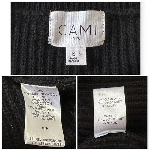 CAMI NYC Black Wool Beth Cardigan, Size S